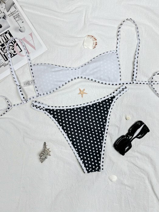 Costume da Bagno Bikini Due Pezzi Sexy Senza Schienale con Lacci