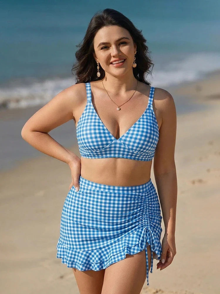 Women's High Waisted Bikini Sets Tummy Control Swim Skirt Two Piece Swim Suit