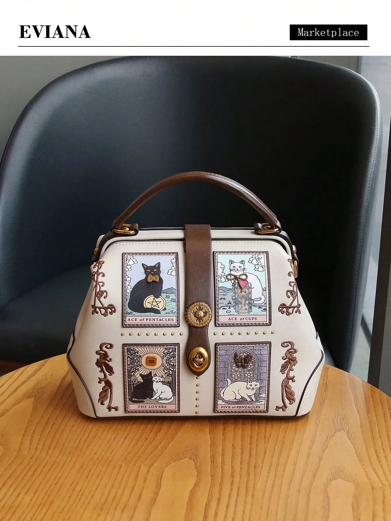 Lulu Rosalie — Borsa a Mano Tarot Cat in Pelle PU