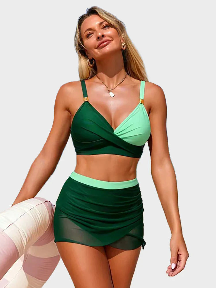 Set Bikini da Donna con Bretelle Regolabili - Due Pezzi Imbottiti Senza Ferretto con Slip a Gonna in Rete