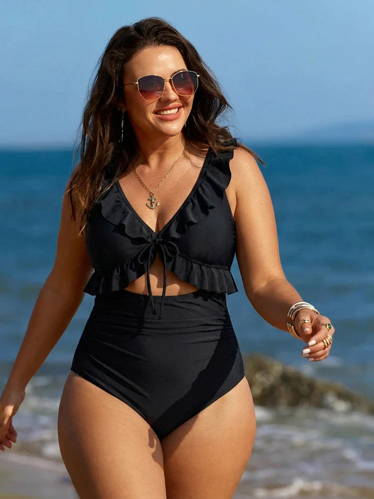 Set bikini a vita alta con volant da donna