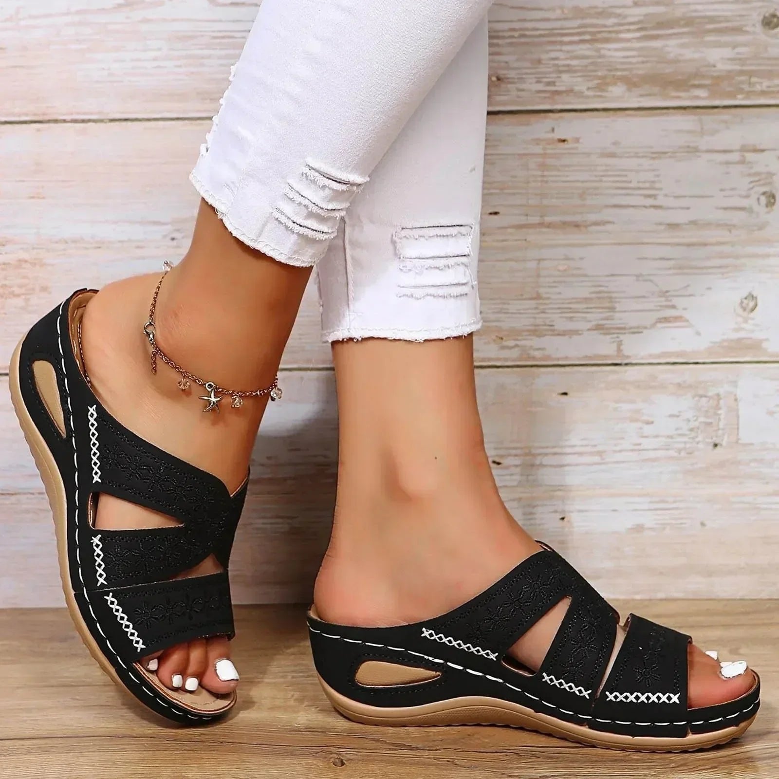 Sandali Ortopedici da Donna con Cinghie Incrociate Regolabili | Soletta Sagomata e Suola Leggera