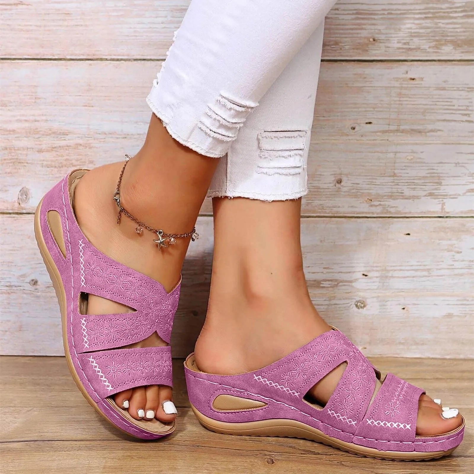 Sandali Ortopedici da Donna con Cinghie Incrociate Regolabili | Soletta Sagomata e Suola Leggera