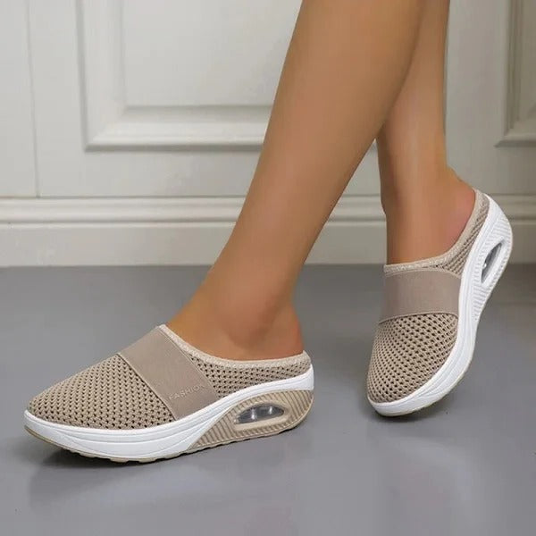 Sandali ortopedici a zeppa da donna, design in stile pantofole con supporto