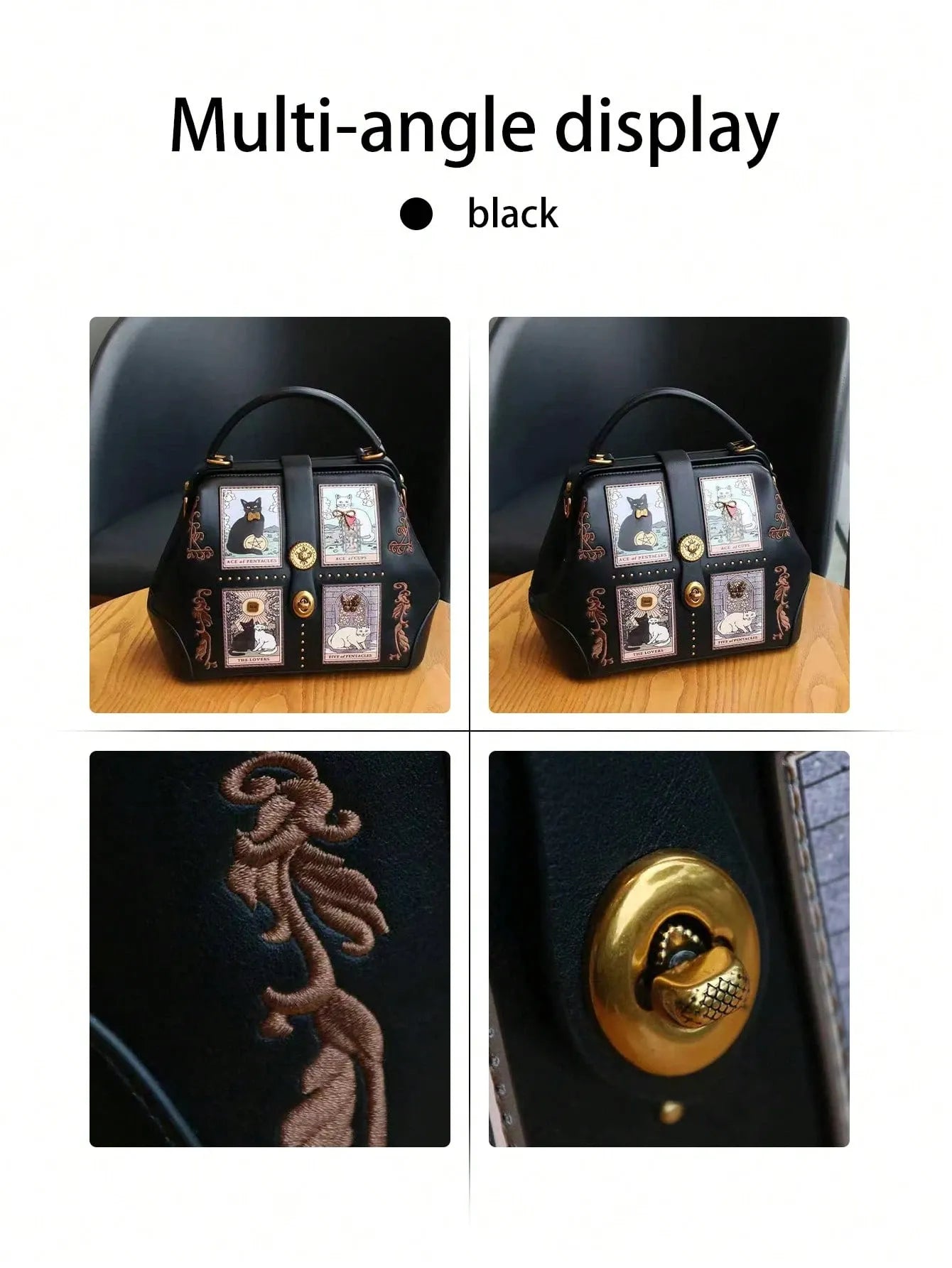 Lulu Rosalie — Borsa a Mano Tarot Cat in Pelle PU