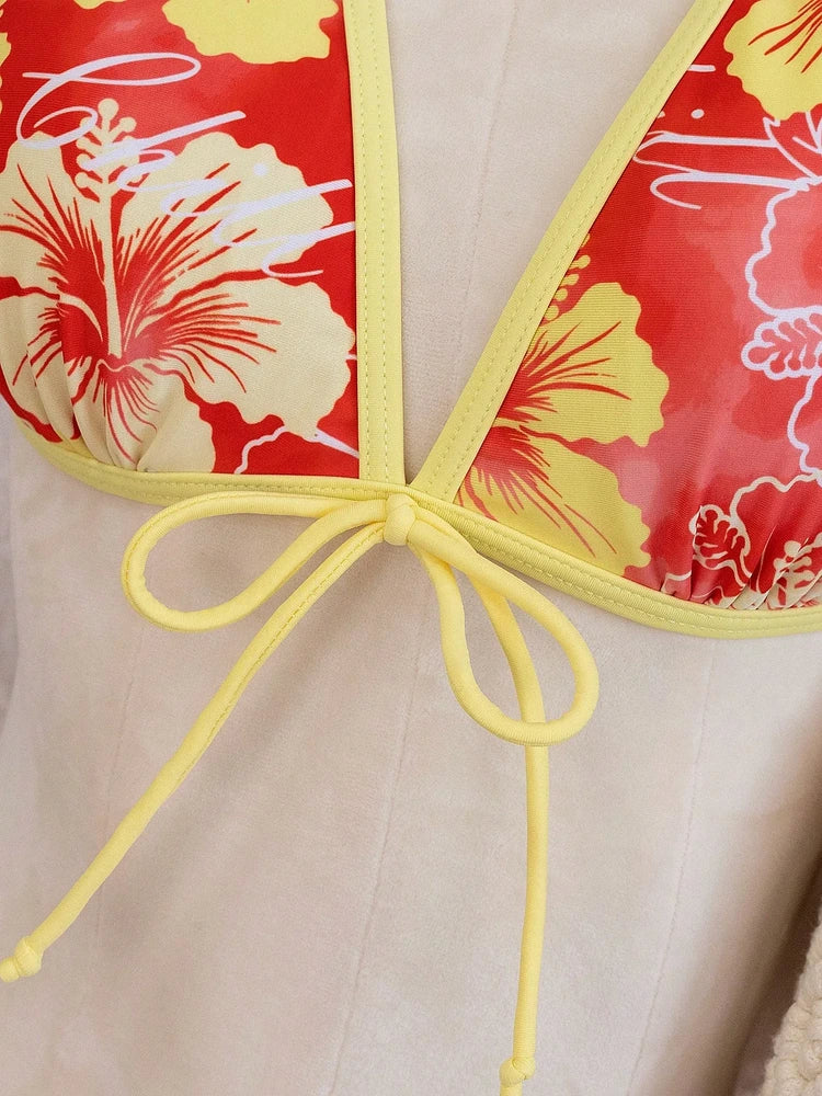 Set bikini 3 pezzi con gonna e reggiseno all'americana color fucsia tropicale